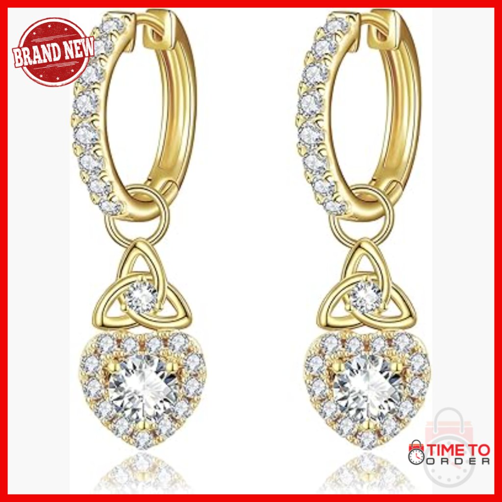 14k Gold Plated Sterling Silver Moissanite Celtic Knot Dangle Earrings
